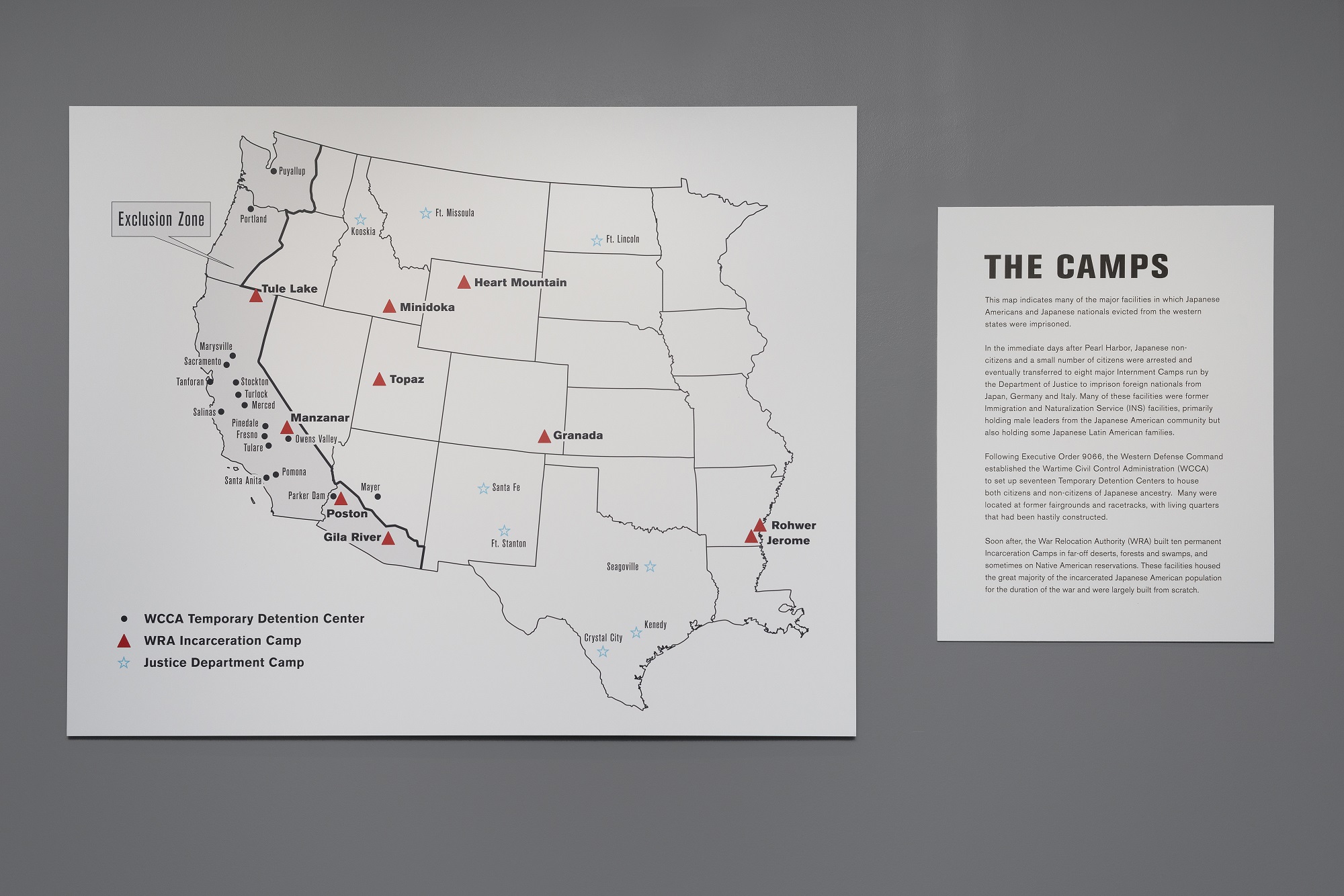 Map of the Camps in Then They Came for Me, Alphawood Gallery, 2017. Photo by James Prinz.